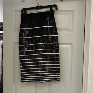 Alice + Olivia Black and White Striped Sequin Pencil Skirt